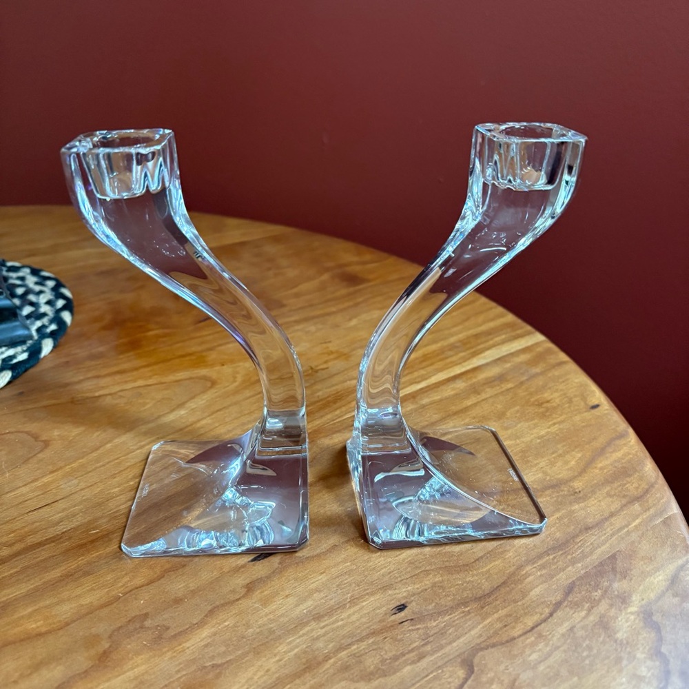 Pair Riedel Crystal Candlesticks Duetto